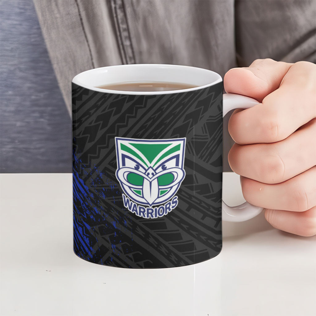 New Zealand Warriors Rugby Ceramic Mug Tribal Polynesian Power Art - Lightning Mascot