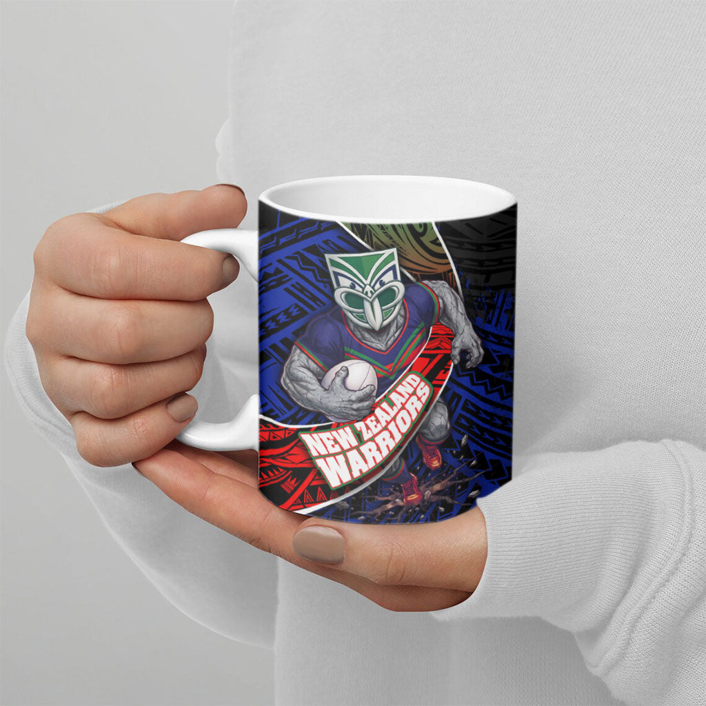 New Zealand Warriors Rugby Ceramic Mug Tribal Polynesian Power Art - Lightning Mascot