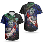 New Zealand Warriors Rugby Couples Matching Long Sleeve Bodycon Dress and Hawaiian Shirt Tribal Polynesian Power Art - Lightning Mascot