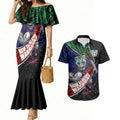New Zealand Warriors Rugby Couples Matching Mermaid Dress and Hawaiian Shirt Tribal Polynesian Power Art - Lightning Mascot