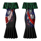 New Zealand Warriors Rugby Couples Matching Mermaid Dress and Hawaiian Shirt Tribal Polynesian Power Art - Lightning Mascot