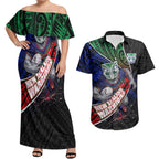 New Zealand Warriors Rugby Couples Matching Off Shoulder Maxi Dress and Hawaiian Shirt Tribal Polynesian Power Art - Lightning Mascot