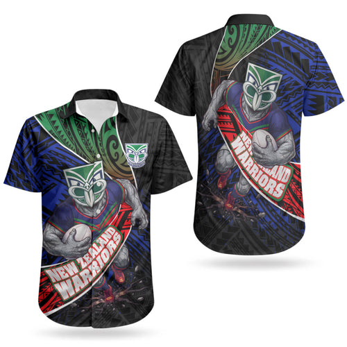 New Zealand Warriors Rugby Couples Matching Off Shoulder Maxi Dress and Hawaiian Shirt Tribal Polynesian Power Art - Lightning Mascot