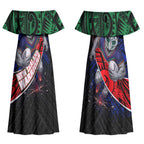 New Zealand Warriors Rugby Couples Matching Off Shoulder Maxi Dress and Hawaiian Shirt Tribal Polynesian Power Art - Lightning Mascot