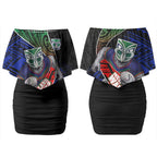 New Zealand Warriors Rugby Couples Matching Off Shoulder Short Dress and Hawaiian Shirt Tribal Polynesian Power Art - Lightning Mascot