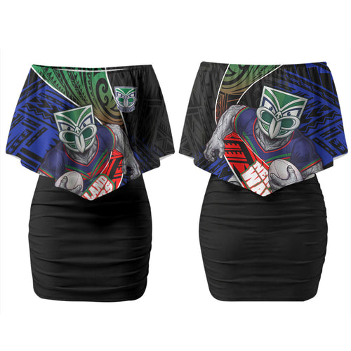 New Zealand Warriors Rugby Couples Matching Off Shoulder Short Dress and Hawaiian Shirt Tribal Polynesian Power Art - Lightning Mascot