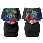 New Zealand Warriors Rugby Couples Matching Off Shoulder Short Dress and Long Sleeve Button Shirt Tribal Polynesian Power Art - Lightning Mascot