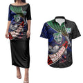 New Zealand Warriors Rugby Couples Matching Puletasi and Hawaiian Shirt Tribal Polynesian Power Art - Lightning Mascot