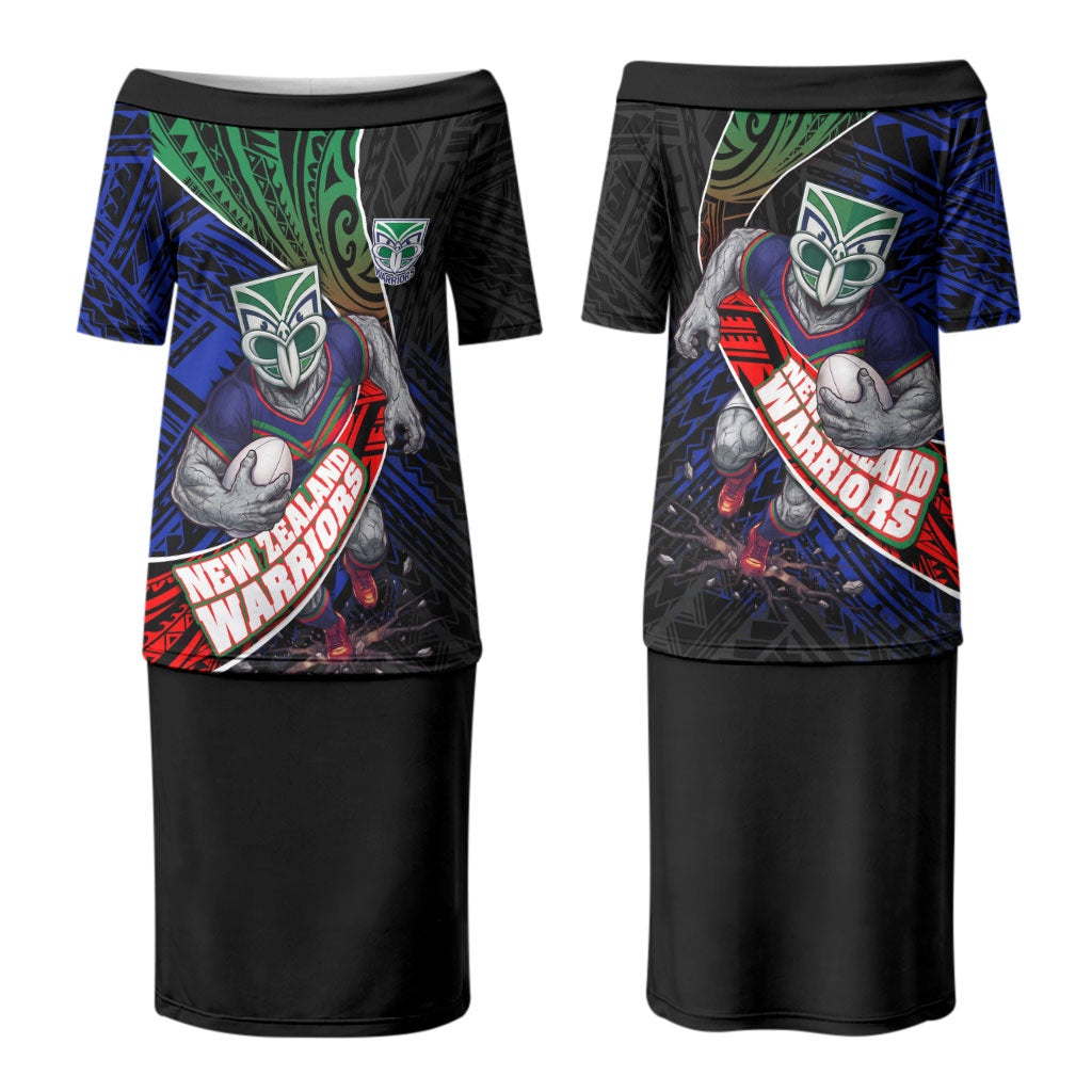 New Zealand Warriors Rugby Couples Matching Puletasi and Hawaiian Shirt Tribal Polynesian Power Art - Lightning Mascot
