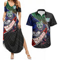 New Zealand Warriors Rugby Couples Matching Summer Maxi Dress and Hawaiian Shirt Tribal Polynesian Power Art - Lightning Mascot