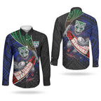 New Zealand Warriors Rugby Couples Matching Summer Maxi Dress and Long Sleeve Button Shirt Tribal Polynesian Power Art - Lightning Mascot