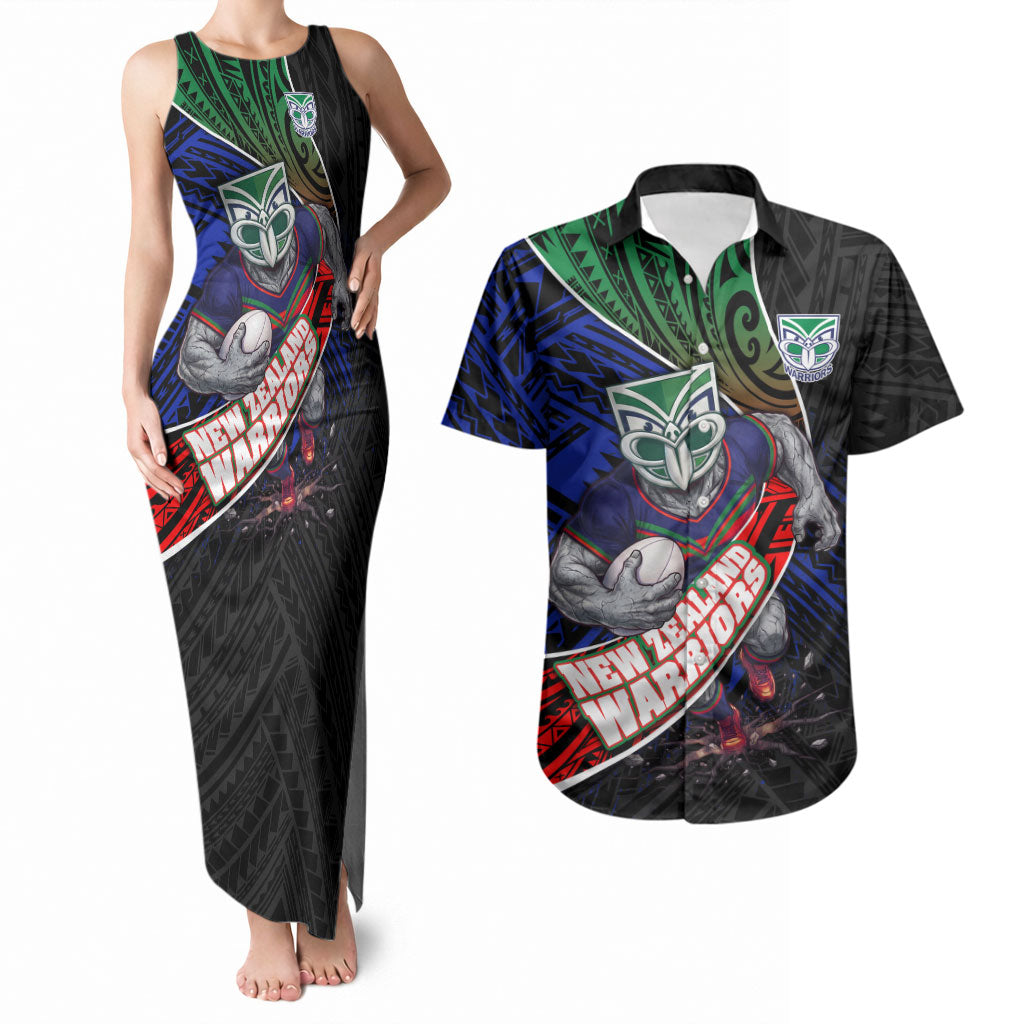New Zealand Warriors Rugby Couples Matching Tank Maxi Dress and Hawaiian Shirt Tribal Polynesian Power Art - Lightning Mascot