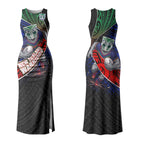 New Zealand Warriors Rugby Couples Matching Tank Maxi Dress and Hawaiian Shirt Tribal Polynesian Power Art - Lightning Mascot