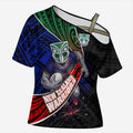 New Zealand Warriors Rugby Cross Shoulder Shirt Tribal Polynesian Power Art - Lightning Mascot