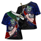 New Zealand Warriors Rugby Cross Shoulder Shirt Tribal Polynesian Power Art - Lightning Mascot
