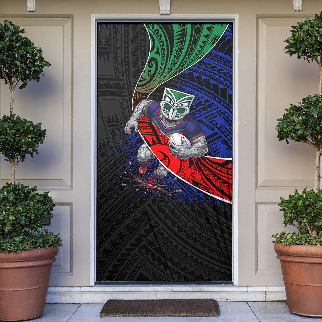 New Zealand Warriors Rugby Door Cover Tribal Polynesian Power Art - Lightning Mascot