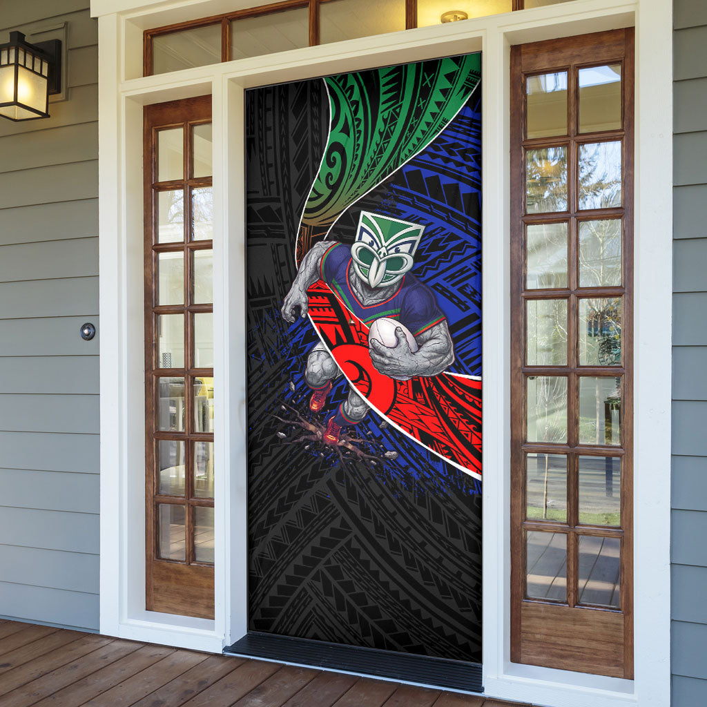 New Zealand Warriors Rugby Door Cover Tribal Polynesian Power Art - Lightning Mascot