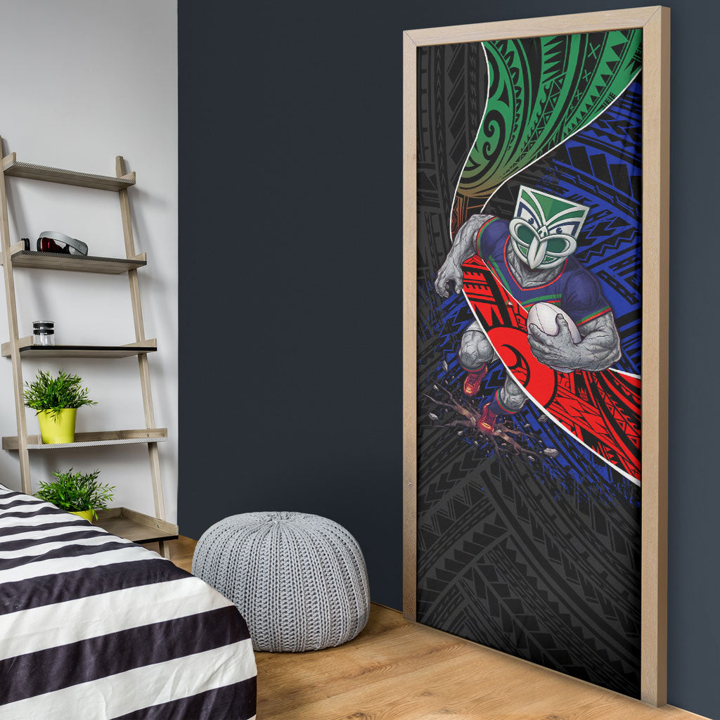 New Zealand Warriors Rugby Door Cover Tribal Polynesian Power Art - Lightning Mascot