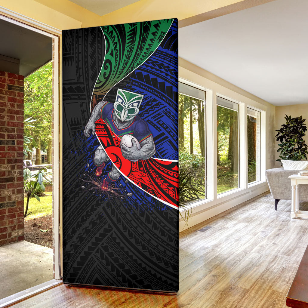 New Zealand Warriors Rugby Door Cover Tribal Polynesian Power Art - Lightning Mascot