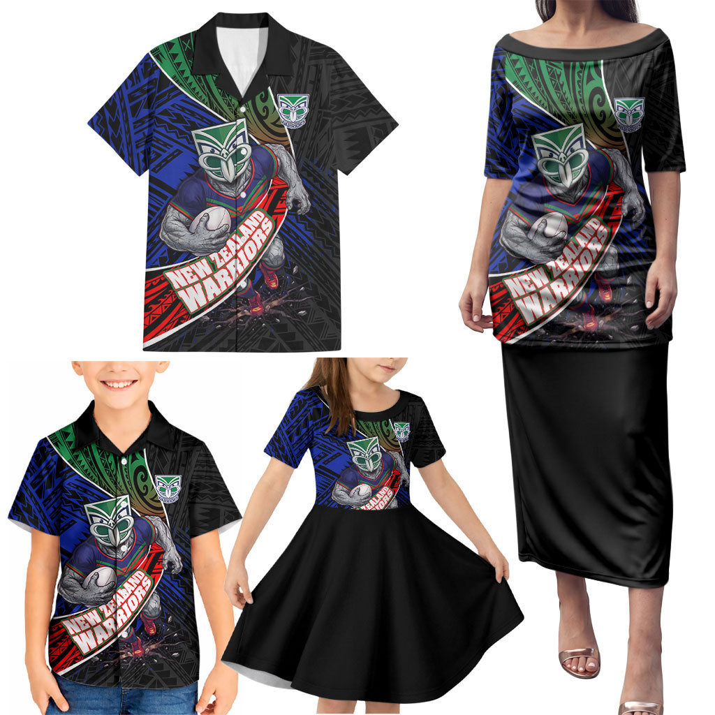 New Zealand Warriors Rugby Family Matching Puletasi and Hawaiian Shirt Tribal Polynesian Power Art - Lightning Mascot