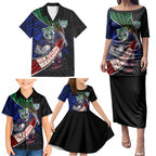 New Zealand Warriors Rugby Family Matching Puletasi and Hawaiian Shirt Tribal Polynesian Power Art - Lightning Mascot