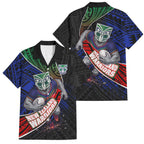 New Zealand Warriors Rugby Family Matching Short Sleeve Bodycon Dress and Hawaiian Shirt Tribal Polynesian Power Art - Lightning Mascot