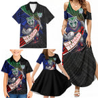 New Zealand Warriors Rugby Family Matching Summer Maxi Dress and Hawaiian Shirt Tribal Polynesian Power Art - Lightning Mascot