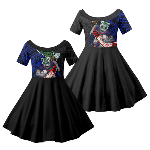 New Zealand Warriors Rugby Family Matching Summer Maxi Dress and Hawaiian Shirt Tribal Polynesian Power Art - Lightning Mascot