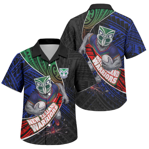 New Zealand Warriors Rugby Family Matching Summer Maxi Dress and Hawaiian Shirt Tribal Polynesian Power Art - Lightning Mascot