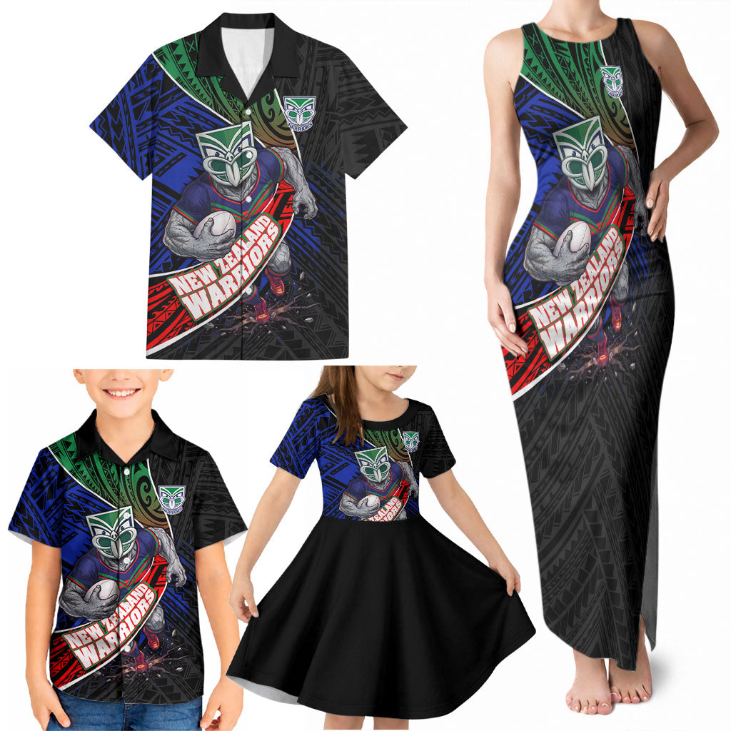 New Zealand Warriors Rugby Family Matching Tank Maxi Dress and Hawaiian Shirt Tribal Polynesian Power Art - Lightning Mascot
