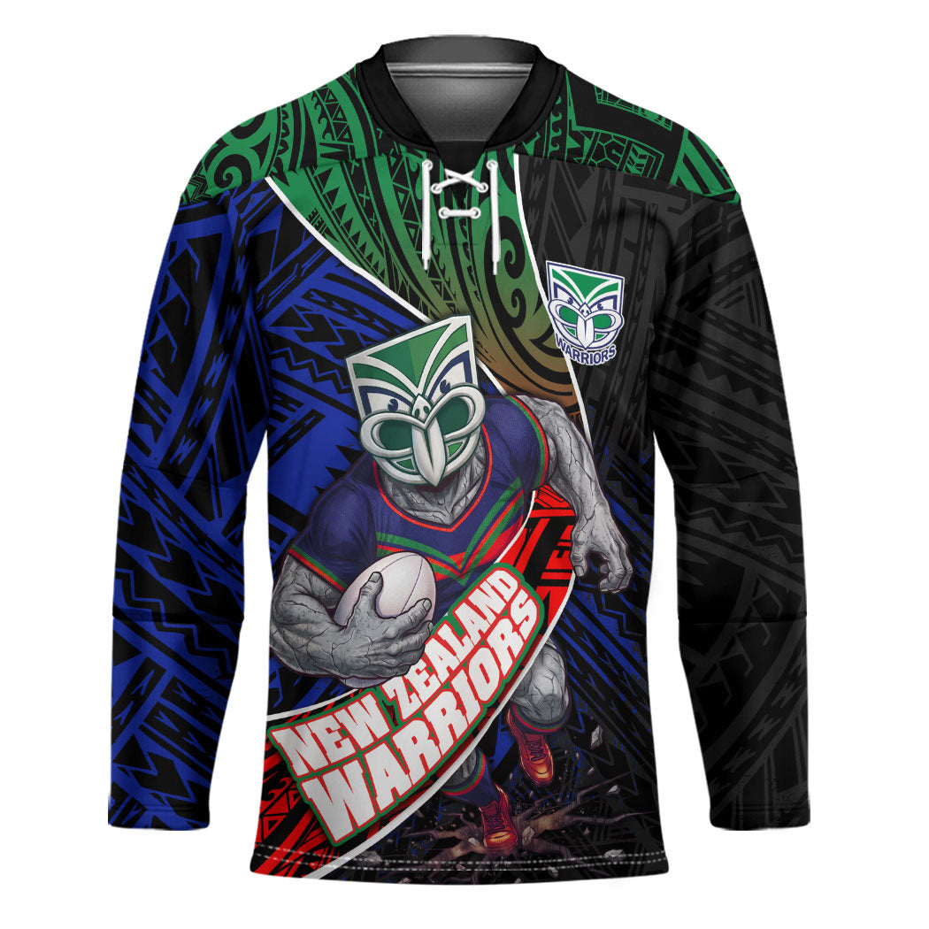 New Zealand Warriors Rugby Hockey Jersey Tribal Polynesian Power Art - Lightning Mascot