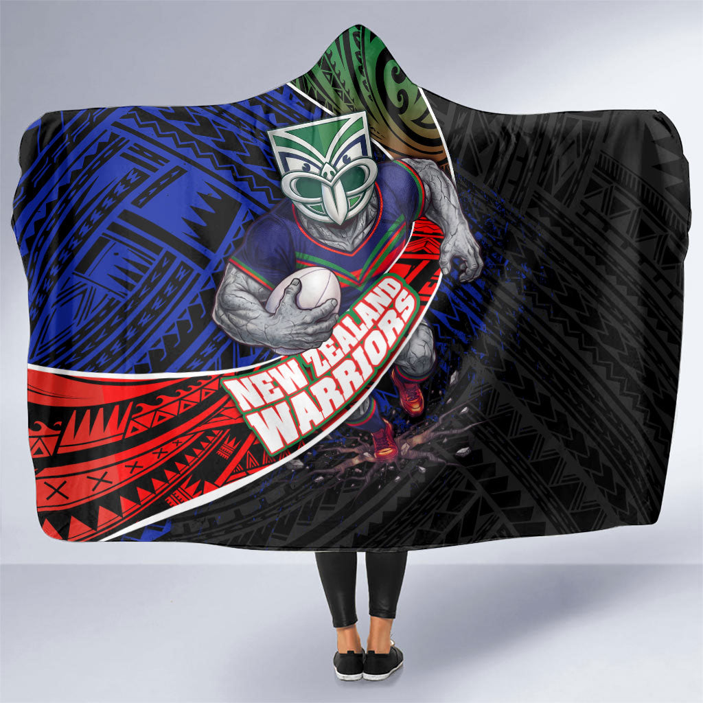 New Zealand Warriors Rugby Hooded Blanket Tribal Polynesian Power Art - Lightning Mascot