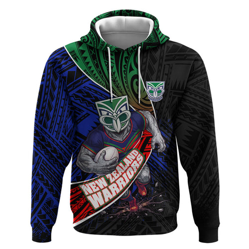 New Zealand Warriors Rugby Hoodie Tribal Polynesian Power Art - Lightning Mascot
