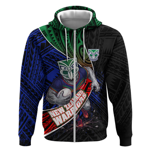 New Zealand Warriors Rugby Hoodie Tribal Polynesian Power Art - Lightning Mascot