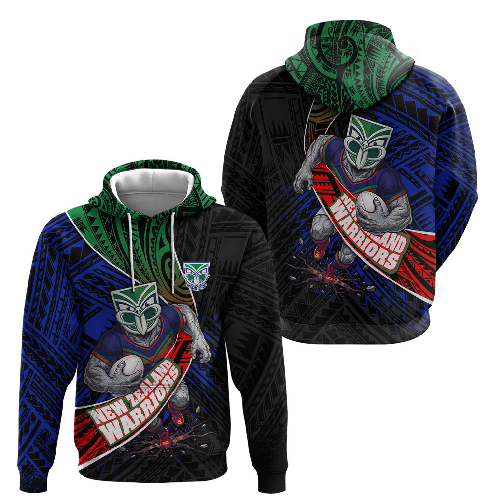 New Zealand Warriors Rugby Hoodie Tribal Polynesian Power Art - Lightning Mascot