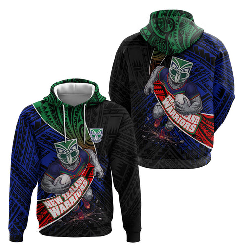 New Zealand Warriors Rugby Hoodie Tribal Polynesian Power Art - Lightning Mascot