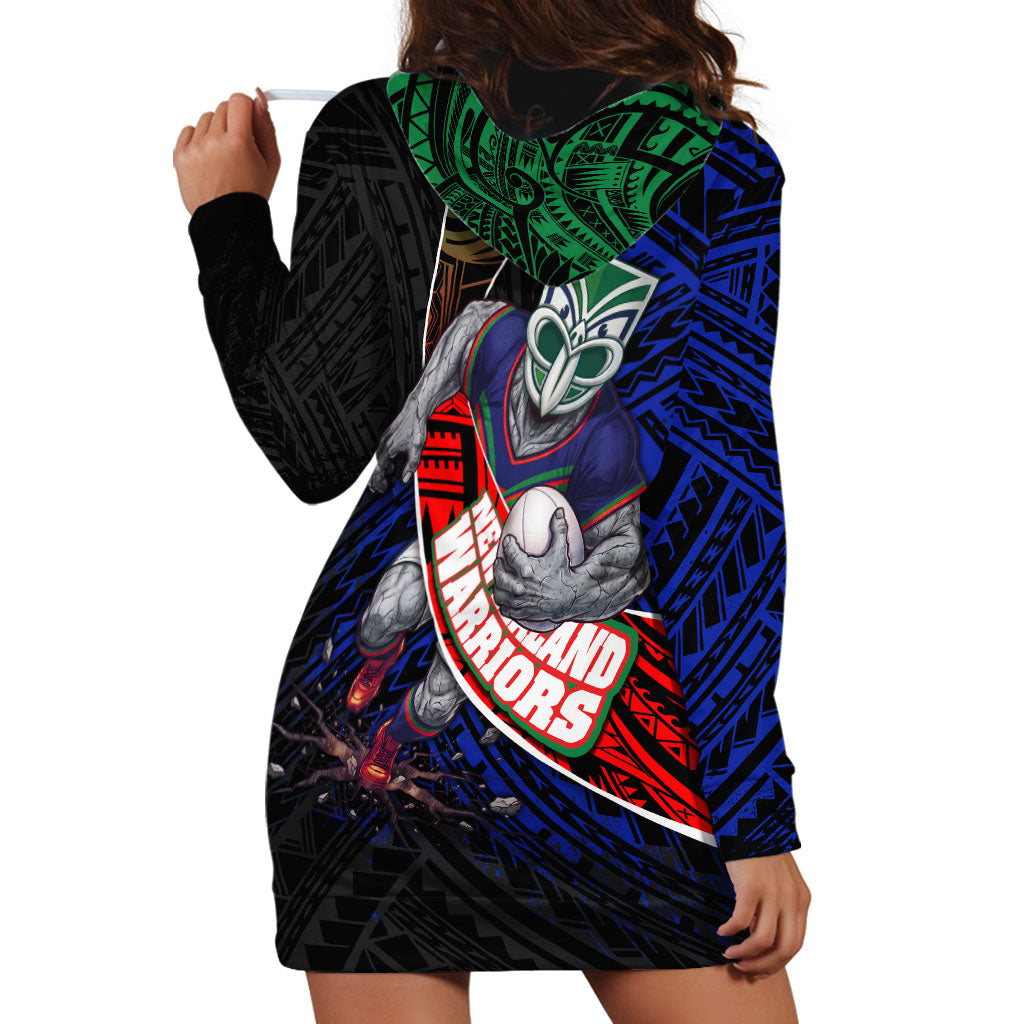 New Zealand Warriors Rugby Hoodie Dress Tribal Polynesian Power Art - Lightning Mascot