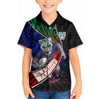 New Zealand Warriors Rugby Kid Hawaiian Shirt Tribal Polynesian Power Art - Lightning Mascot