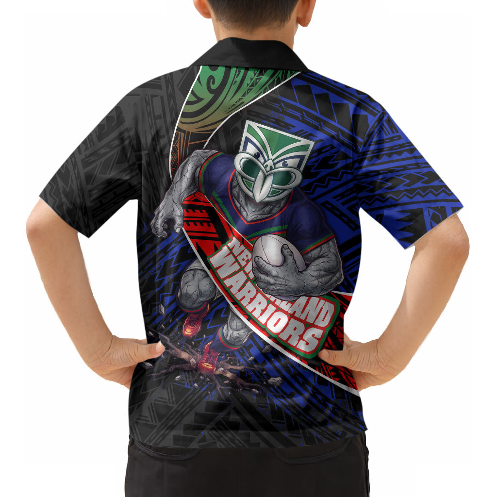 New Zealand Warriors Rugby Kid Hawaiian Shirt Tribal Polynesian Power Art - Lightning Mascot