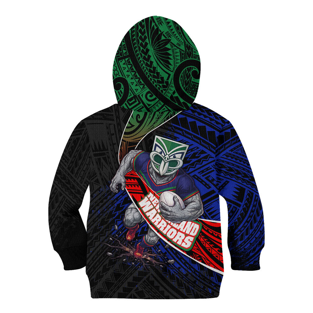 New Zealand Warriors Rugby Kid Hoodie Tribal Polynesian Power Art - Lightning Mascot