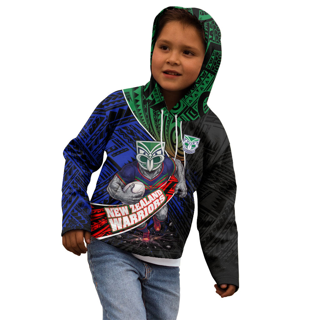 New Zealand Warriors Rugby Kid Hoodie Tribal Polynesian Power Art - Lightning Mascot