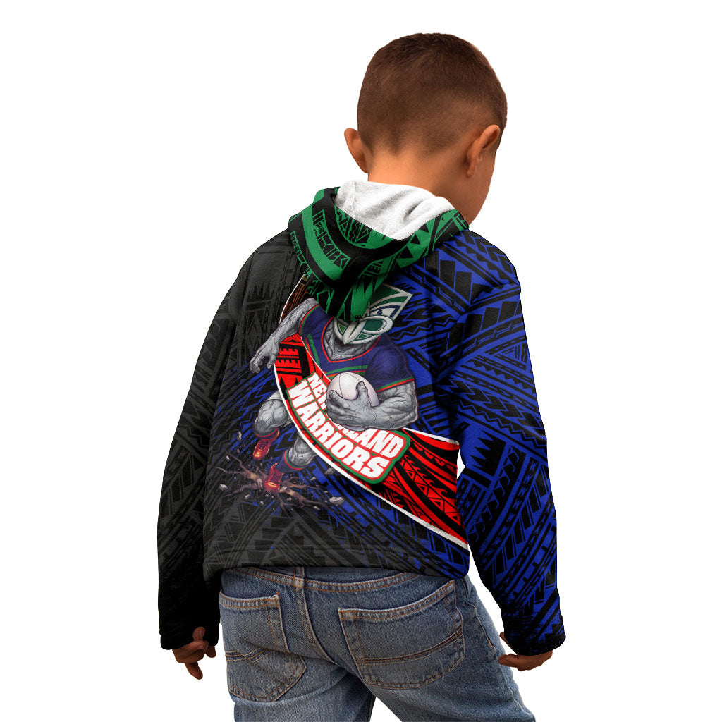 New Zealand Warriors Rugby Kid Hoodie Tribal Polynesian Power Art - Lightning Mascot