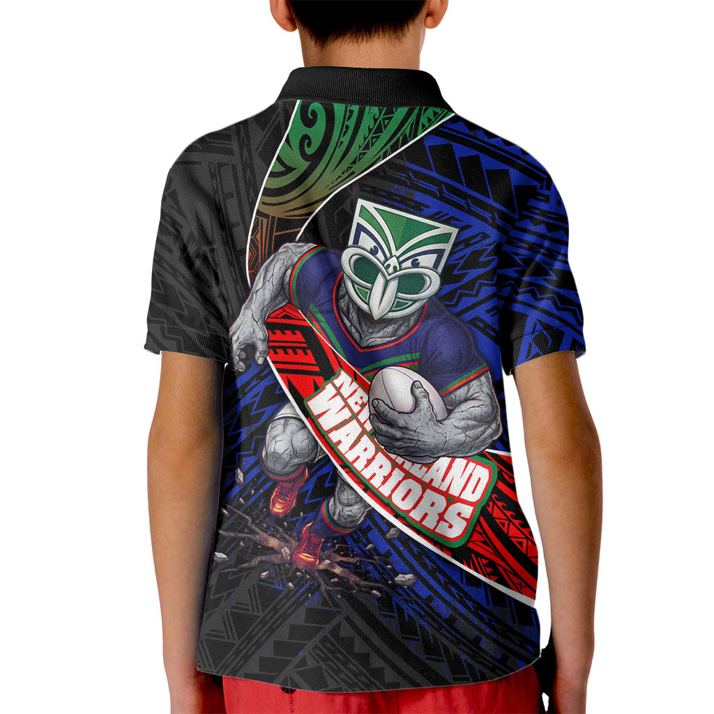 New Zealand Warriors Rugby Kid Polo Shirt Tribal Polynesian Power Art - Lightning Mascot