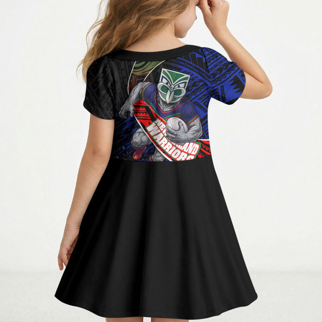 New Zealand Warriors Rugby Kid Short Sleeve Dress Tribal Polynesian Power Art - Lightning Mascot