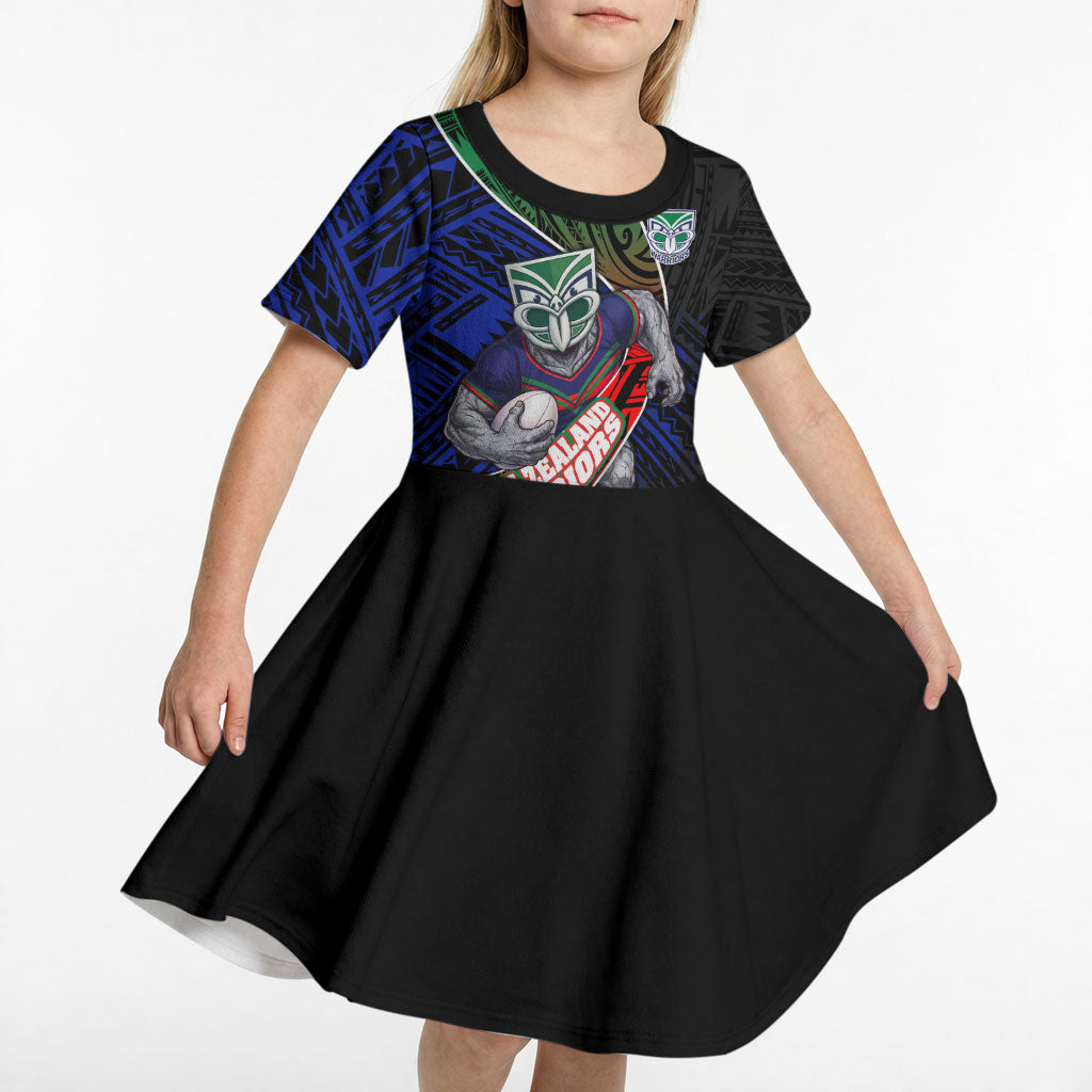 New Zealand Warriors Rugby Kid Short Sleeve Dress Tribal Polynesian Power Art - Lightning Mascot