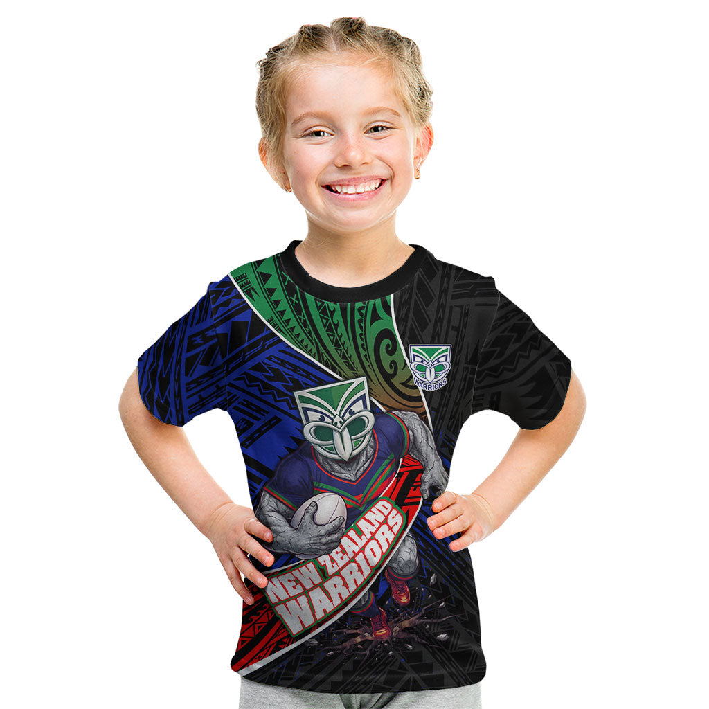 New Zealand Warriors Rugby Kid T Shirt Tribal Polynesian Power Art - Lightning Mascot