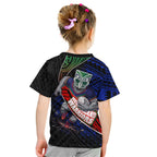 New Zealand Warriors Rugby Kid T Shirt Tribal Polynesian Power Art - Lightning Mascot