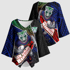 New Zealand Warriors Rugby Kimono Sleeve Blouse Tribal Polynesian Power Art - Lightning Mascot