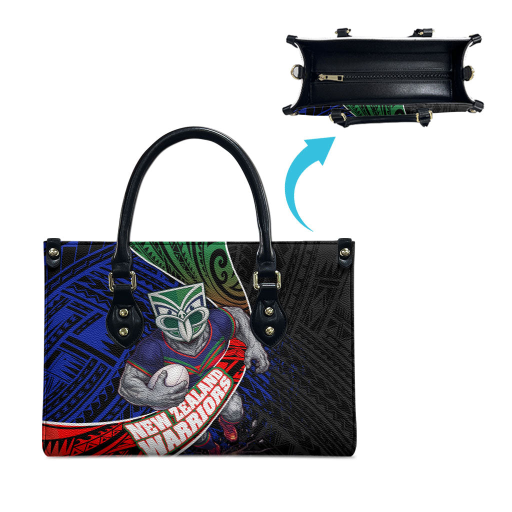 New Zealand Warriors Rugby Leather Bag Tribal Polynesian Power Art - Lightning Mascot