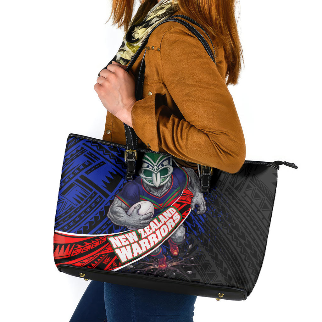 New Zealand Warriors Rugby Leather Tote Bag Tribal Polynesian Power Art - Lightning Mascot
